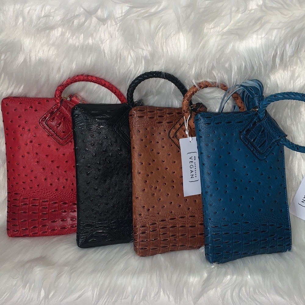 Various Color Vegan ostrich Print Wristlets Bundle (1 Blk, 1Coffee, 1 Blue)